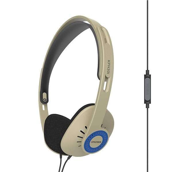 Koss KPH30iRB On-Ear Headphones - Retro Style, In-Line Mic, D-Profile Design, Wired 3.5mm Plug in Rhythm Beige