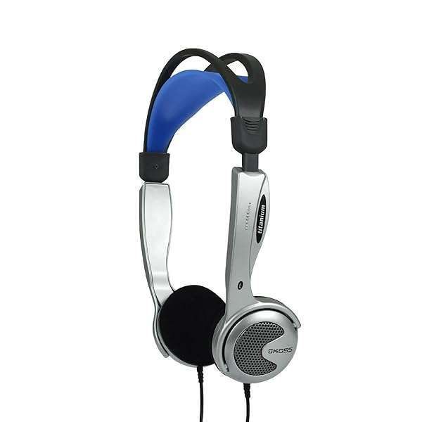 Koss KTXPro1 Titanium On-Ear Headphones - Ultra Lightweight, Volume Control, Stylish Silver & Blue Design