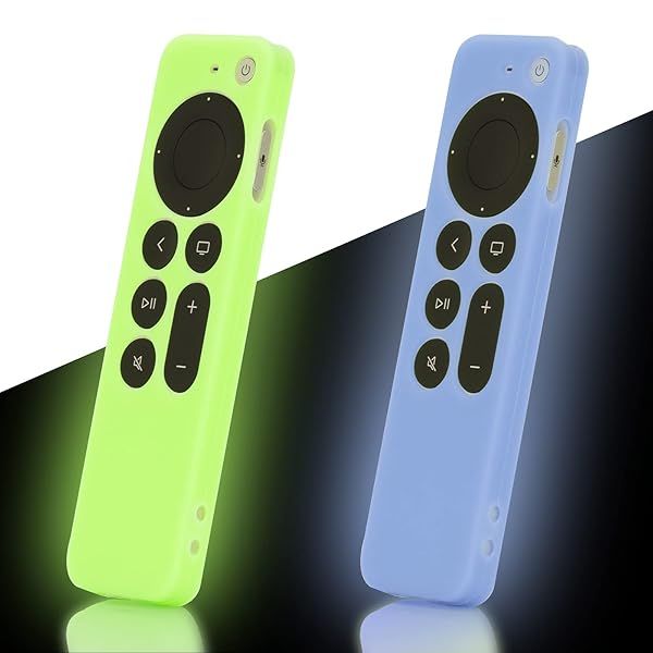 LEFXMOPHY Silicone Cases for Apple TV Remote (2021-2024) - 2-Pack Glow in Dark Green & Blue Covers for Siri 2nd/3rd Gen