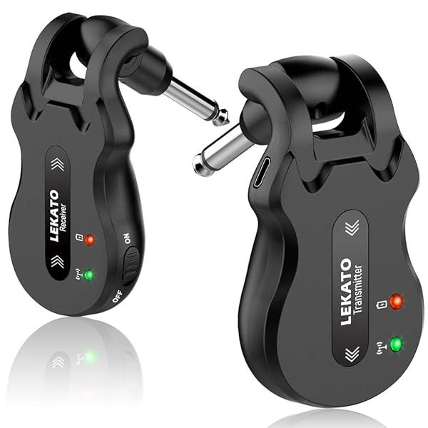 LEKATO Wireless Guitar System: 5.8GHz Rechargeable Transmitter & Receiver for Electric Guitar & Bass - 4 Channels, Long Range
