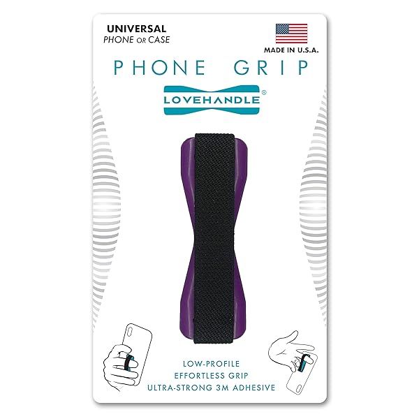 LOVEHANDLE Universal Grip for Smartphones & Mini-Tablets - Black Elastic Strap with Purple Base (LH01-Purple)