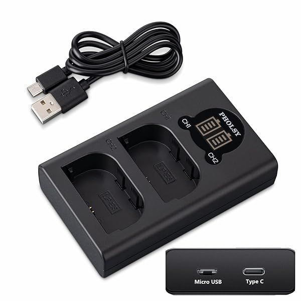 LP-E6NH Battery Charger for Canon R7, R6, R5, 5D, 6D, 7D - LED Display, Compatible with LC-E6 & LC-E6E