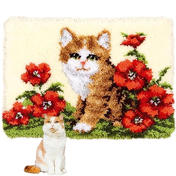 Latch Hook Kit Rug for Cats - Pre-Printed Pattern for Adults & Kids | 52x38cm (20.4x15 Inch) DIY Craft