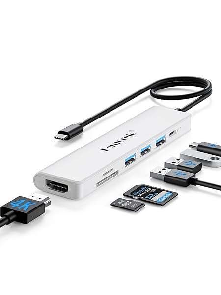 Lemorele 7-in-1 USB C Hub: 4K HDMI, 100W PD Charging, USB 3.0 & SD/TF Ports for MacBook, Chromebook, Dell & More