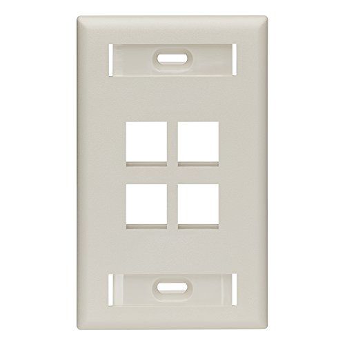 Leviton 42080-4TS QuickPort Wallplate: Light Almond, 4-Port, Single Gang with ID Window