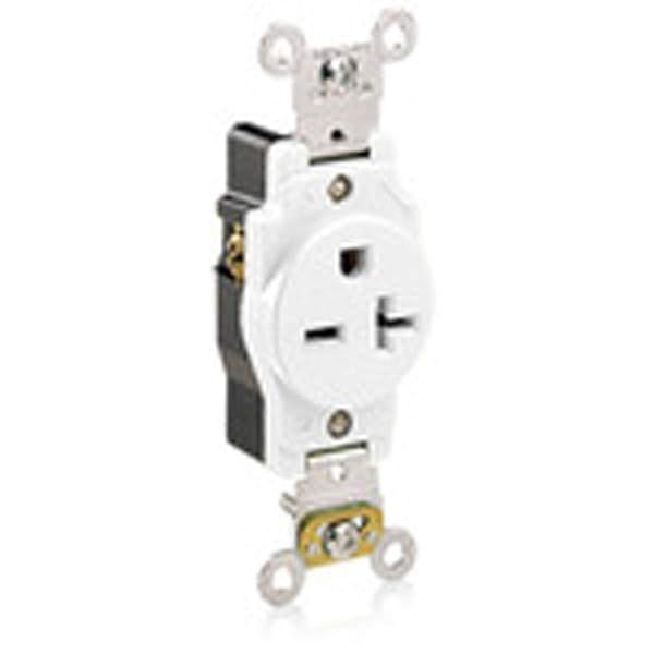 Leviton 5461-W 20A 250V NEMA 6-20R Narrow Body Receptacle - Durable White Outlet for Reliable Power