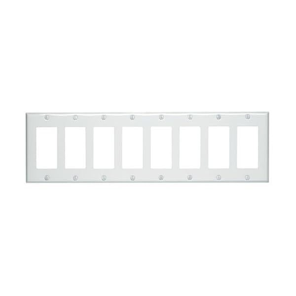 Leviton 80408-W 8-Gang Decora Wallplate - White Painted Metal GFCI Device Mount