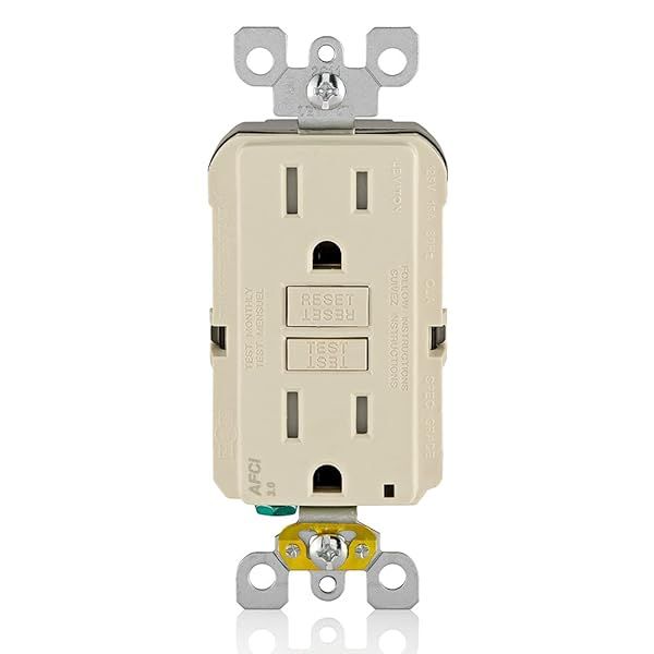 Leviton AFCI Outlet 15 Amp - Self-Test, Tamper-Resistant, LED Indicator, Fire Protection - AFTR1-T Light Almond