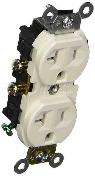 Leviton CR20-WS Heavy Duty Duplex Receptacle 125V 20A - Narrow Body, 2 Pole, 3 Wire, White