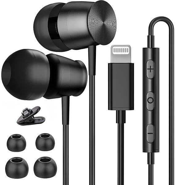 Top MFi Certified Lightning Headphones for iPhone 13, 14, 12 Pro Max - Noise Isolation, Stereo Bass, In-Ear Earbuds