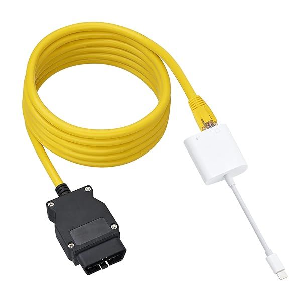 Lightning to Ethernet OBD2 Cable: 2-in-1 High-Speed ENET RJ45 Adapter for F-Series Coding & Charging