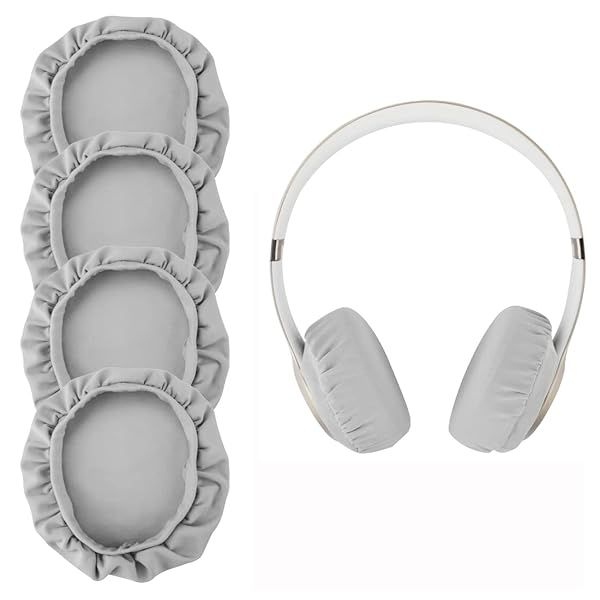 Linkidea Washable Fabric Headphone Ear Covers - 2 Pairs of Sanitary Sweat Protectors for Gym & Gaming (Size S, Light Grey)