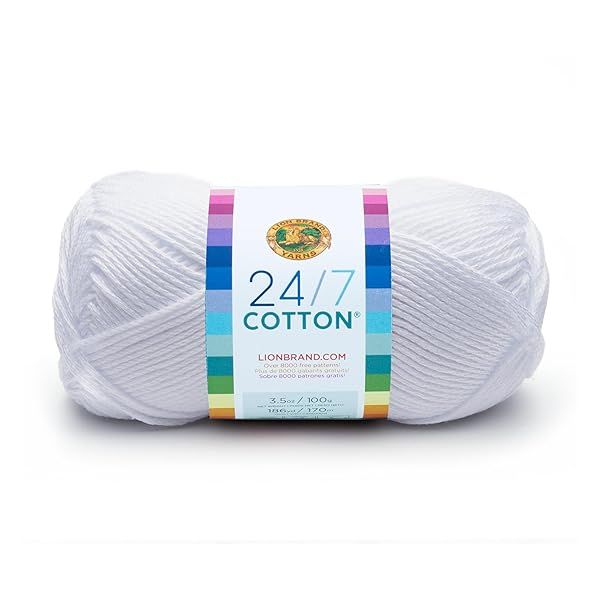 Shop Lion Brand 24/7 Cotton Yarn - Lightweight White Yarn for Knitting, Crocheting & Crafts | 1 Pack