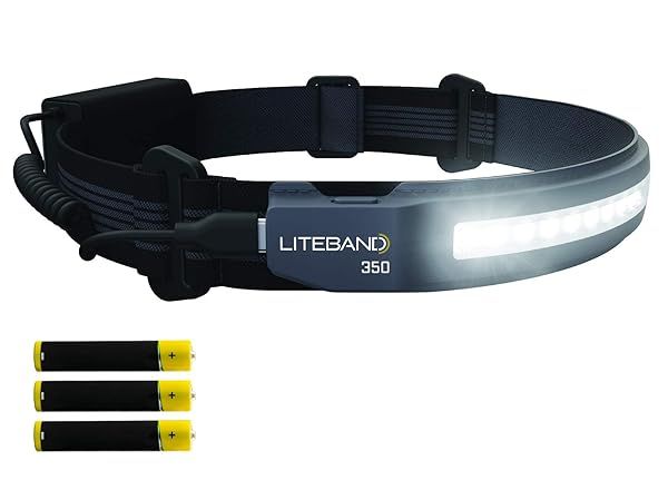 Liteband ACTIV 350 Wide-Beam LED Headlamp - 210° Illumination, 350 Lumens, Lightweight Design, AAA Batteries, Red LED Mode - Camping, Running, Hiking, Fits Hard Hats and Helmets, LBA350-AC, Carbon