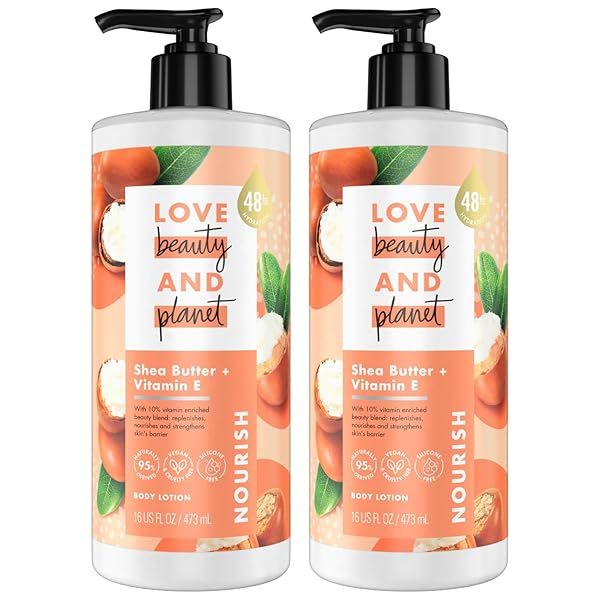 Love Beauty And Planet Shea Butter Lotion - Nourishing Moisturizer with Vitamin E & Sandalwood, 16 Fl Oz (Pack of 2)