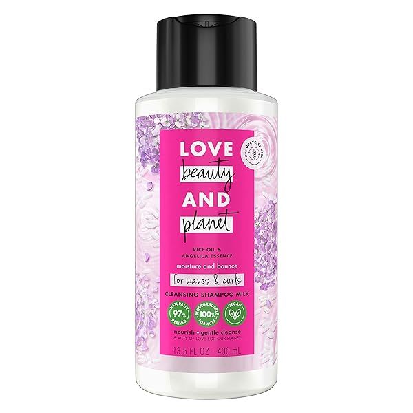 Love Beauty and Planet Shampoo Milk: Moisture & Bounce for Waves & Curls - Biodegradable Rice Oil & Angelica Essence, 13.5 oz