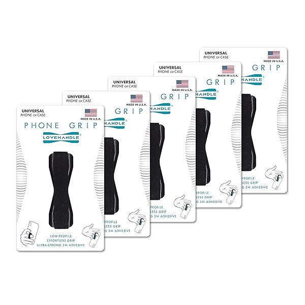 LoveHandle Phone Grip Pack of 5 - Black Elastic Strap for Smartphones & Mini Tablets - LH-01-5PackBlack