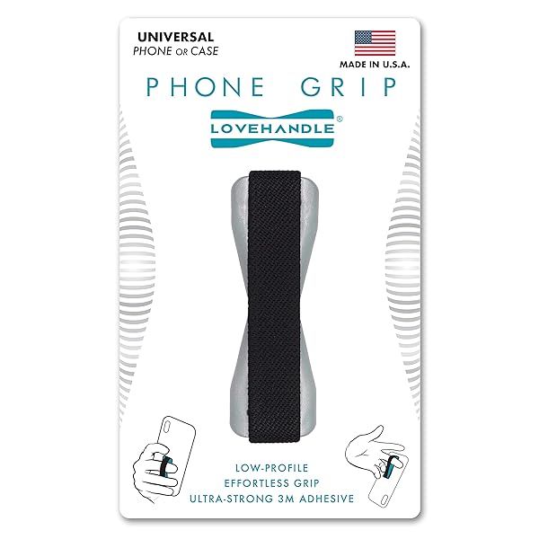 LoveHandle Universal Grip for Smartphones & Mini Tablets - Grey Base with Black Strap (LH-01Grey)