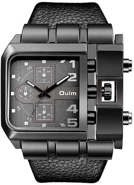 MASTOP Large Dial Quartz Men's Watch - Casual Black Leather Square Design for Unique Style