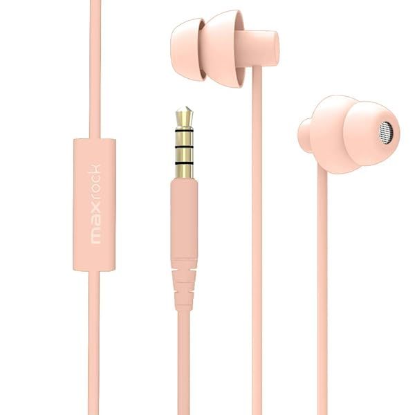 MAXROCK Super Mini Soft Silicone Earbuds with Mic - Perfect for Music & Sleep | Coral Pink for Cellphones, Tablets & Laptops