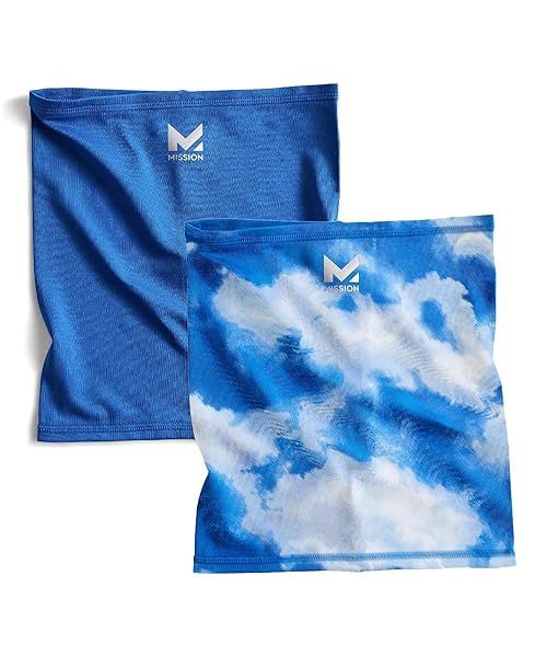 MISSION Cooling Neck Gaiter 2-Pack: 6 Ways to Wear, UPF 50 Face Mask, Cools When Wet - Blue & Cloud Lapis