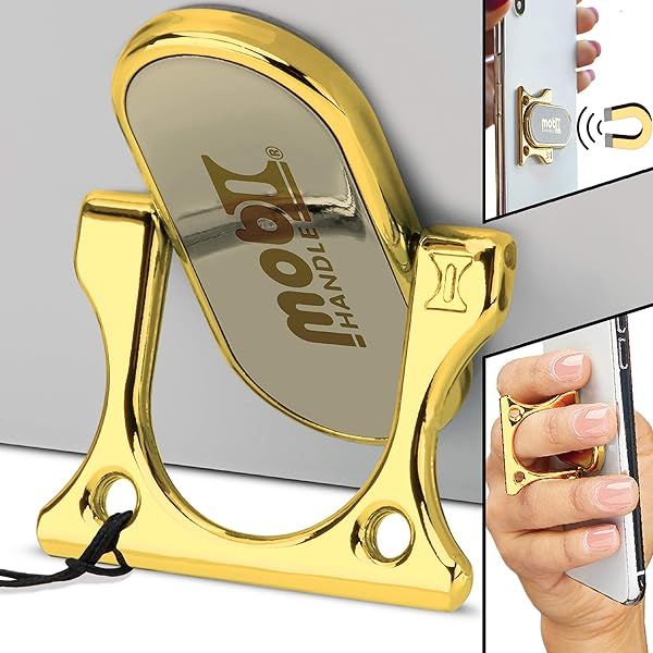 Shop MOBI HANDLE Phone Grip Holder Ring - 3-Finger Comfort, Lightweight & Durable, Compatible with All Magnetic Mounts [Gold]