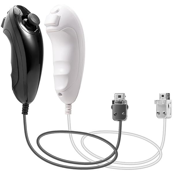 MODESLAB Wii Nunchuck Controller 2-Pack - Compatible Gamepad for Wii & Wii U (Black & White)