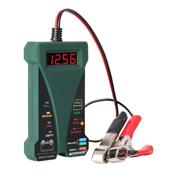 Buy MOTOPOWER 12V Digital Battery Tester & Alternator Analyzer - LCD Display, LED Indication, Midnight Green Rubber Finish