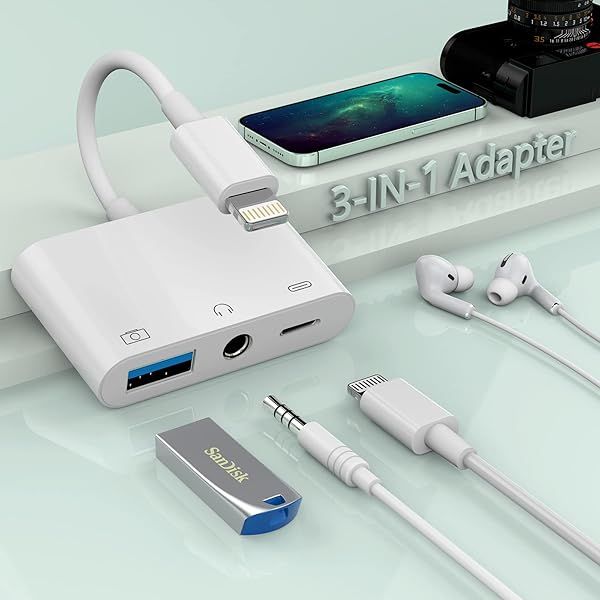 Buy MTAKYA 3-in-1 Lightning USB Auxiliary Adapter - Fast Charging & Audio Support