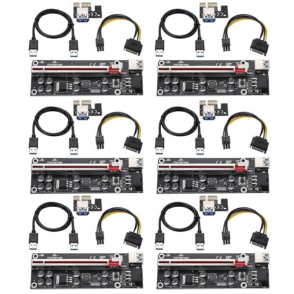 Buy MZHOU PCI-E 1X to 16X V009S-PLUS Riser Card for GPU Mining - 6 Pack with USB 3.0 & 6PIN SATA Power Cable