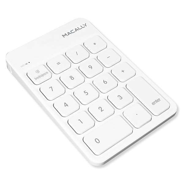 Macally Bluetooth Number Pad: Rechargeable 18-Key Wireless Numpad for Mac, iPad, Windows & More