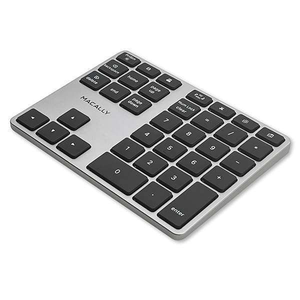 Macally Bluetooth Number Pad: Slim Rechargeable Wireless Numpad for Mac, iPad, iPhone & PC - Perfect for Data Entry