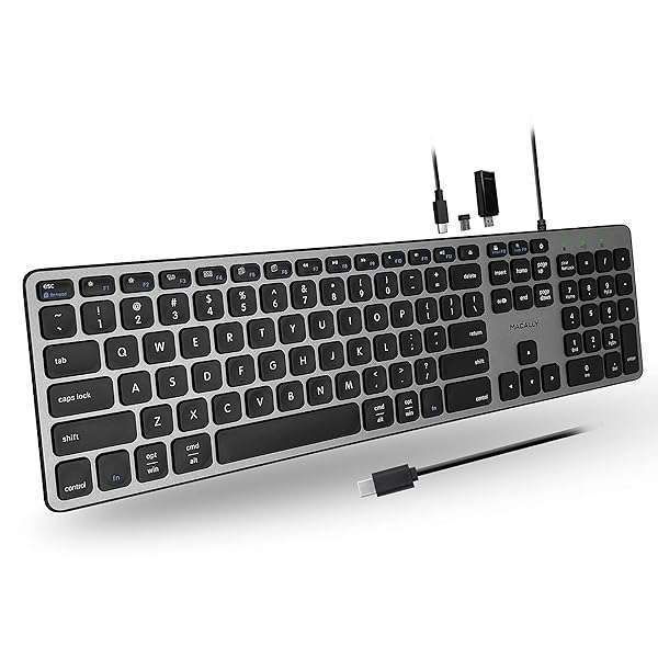 Macally Premium Wired USB-C Keyboard: Connect 3 Devices, Full-Size for Mac & PC