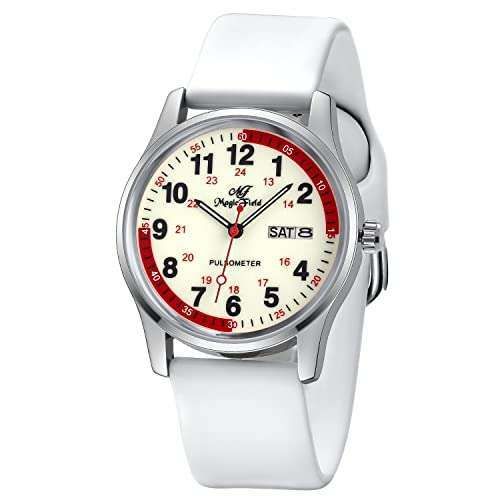 ManChDa Nurse Watch for Women Medical Watch Nursing Watch Waterproof Watch Canlendar Day and Date Watch with Second Hand Easy to Read Watch Military Time Waterproof Watch Luminous Watch 24 Hours White