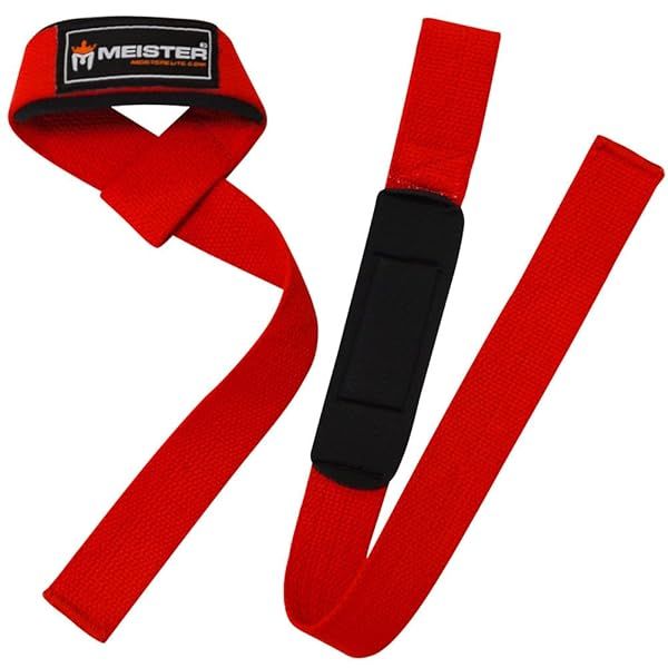 Meister No-Slip Neoprene Weight Lifting Straps - Red Grip Enhancers for Stronger Lifts (Pair)