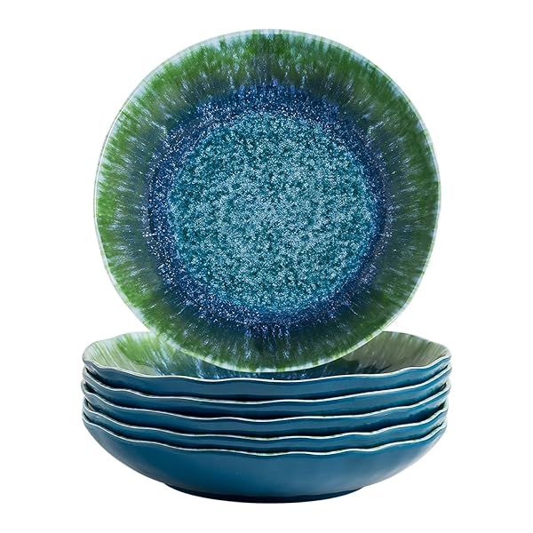 Large 9-Inch Melamine Pasta & Salad Bowls Set of 6 - Turquoise Teal, Dishwasher Safe, Perfect for Dinnerware
