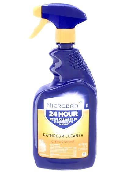 Microban 24 Hour Bathroom Cleaner & Sanitizing Spray - Citrus Scent, 32 oz (Pack of 4) for Long-Lasting Clean & Protection