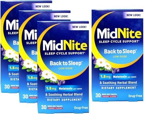 Midnite Sleep Aid: 30 Chewable Cherry Tablets for Occasional Sleeplessness - Value Pack of 4