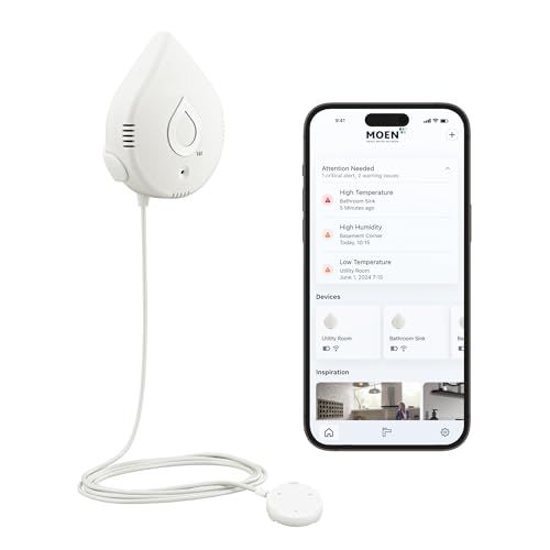 Moen Flo Smart Water Leak Detector - Home Water Sensor Alarm, 1-Pack, White (Model 920-004) for Ultimate Leak Protection