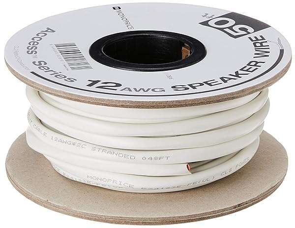 Monoprice 12AWG CL2 Rated Speaker Wire - 50ft Oxygen-Free Copper, White - Access Series