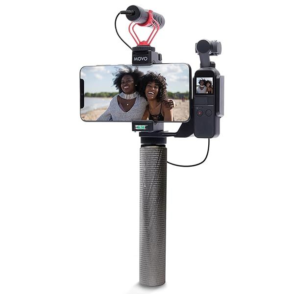 Enhance Your DJI OSMO Pocket with Movo Video Rig: Smartphone Mount, Grip Handle & Cold Shoes for Microphone & Light