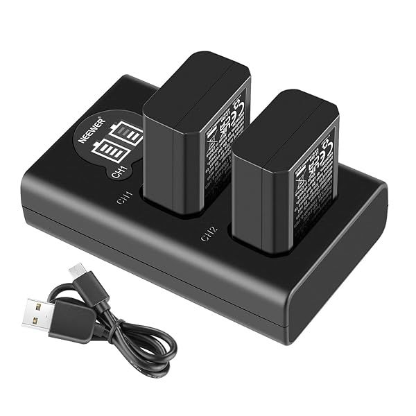 NEEWER NP-FW50 Battery Charger Set for Sony ZV-E10, A7 Series & RX10 - 2 Pack 1100mAh with Dual Micro USB & Type C Charger