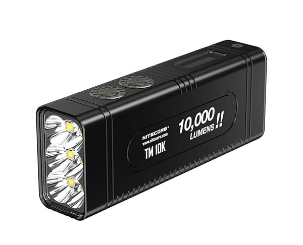 Discover the NITECORE TM10K: 10,000 Lumen Rechargeable Flashlight - Compact Power in Black