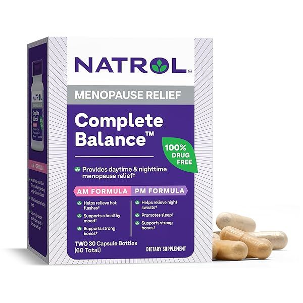 Natrol Complete Balance: Menopause Relief Supplement for Women - 60 Capsules, A.M./P.M. Formula for Up to 30 Days