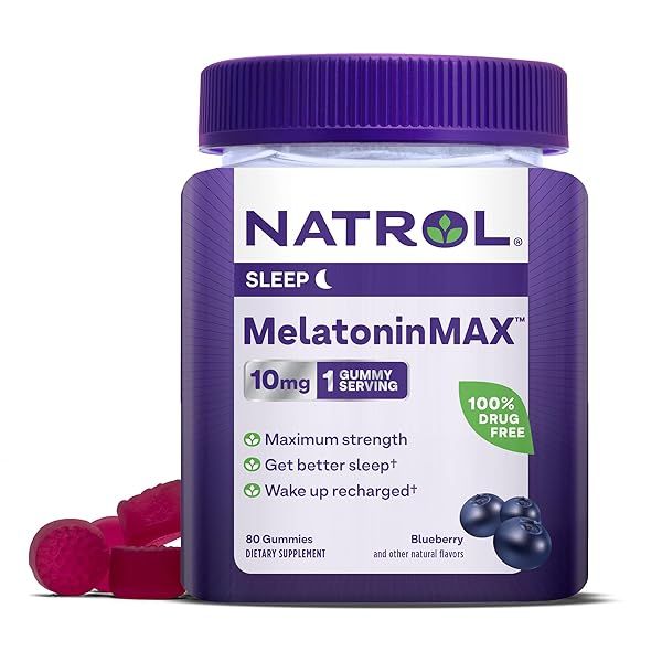 Natrol MelatoninMax Sleep Gummies for Adults - 10mg Blueberry Flavor, 80 Count for Restful Sleep