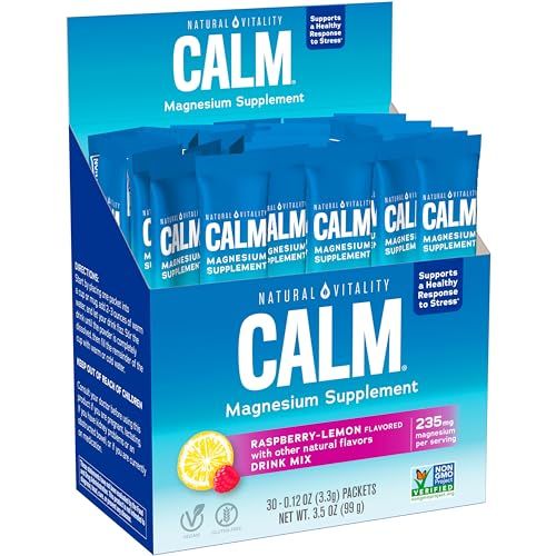 Natural Vitality Calm: Vegan Magnesium Citrate Anti-Stress Drink Mix - Raspberry Lemon, Gluten-Free, 30 Packets