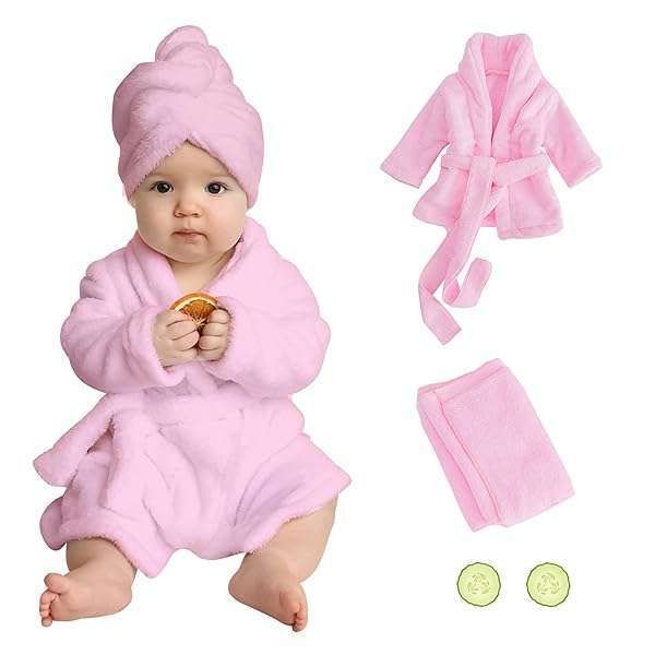 Adorable Newborn Bathrobe Props for Photoshoots | Pink Infant Robe & Towel Set (6-13 Months)