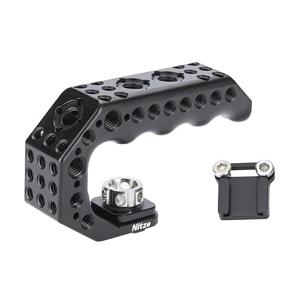 Top Handle for Cameras: Nitze ARRI Locating Pins, Cold Shoe Adapter & Mounting Holes - Lil Stinger Handle PA28M-BK
