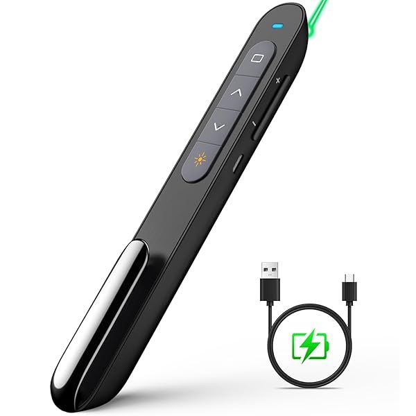 Norwii N76 Wireless Presentation Clicker with Green Laser Pointer - Long Range PowerPoint Remote for Effective Presentations