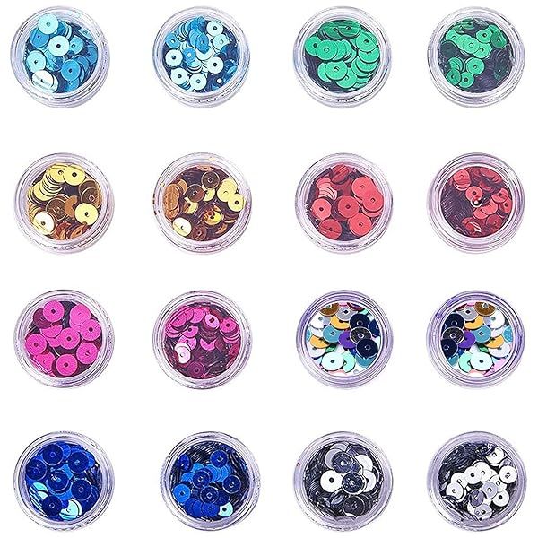 OLYCRAFT 16 Box Flat Sequin Paillettes - 5mm & 6mm Metallic Craft Sequins for Jewelry, Embroidery & DIY Projects - 8 Vibrant Colors
